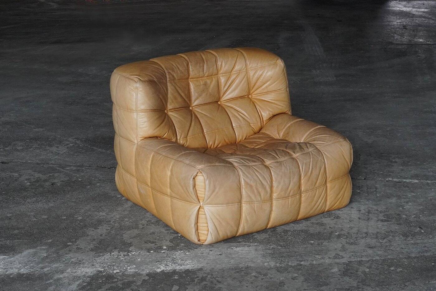 Kashima Lounge Chairs in Tan Leather by Michel Ducaroy for Ligne Roset, 1980s, Set of 2