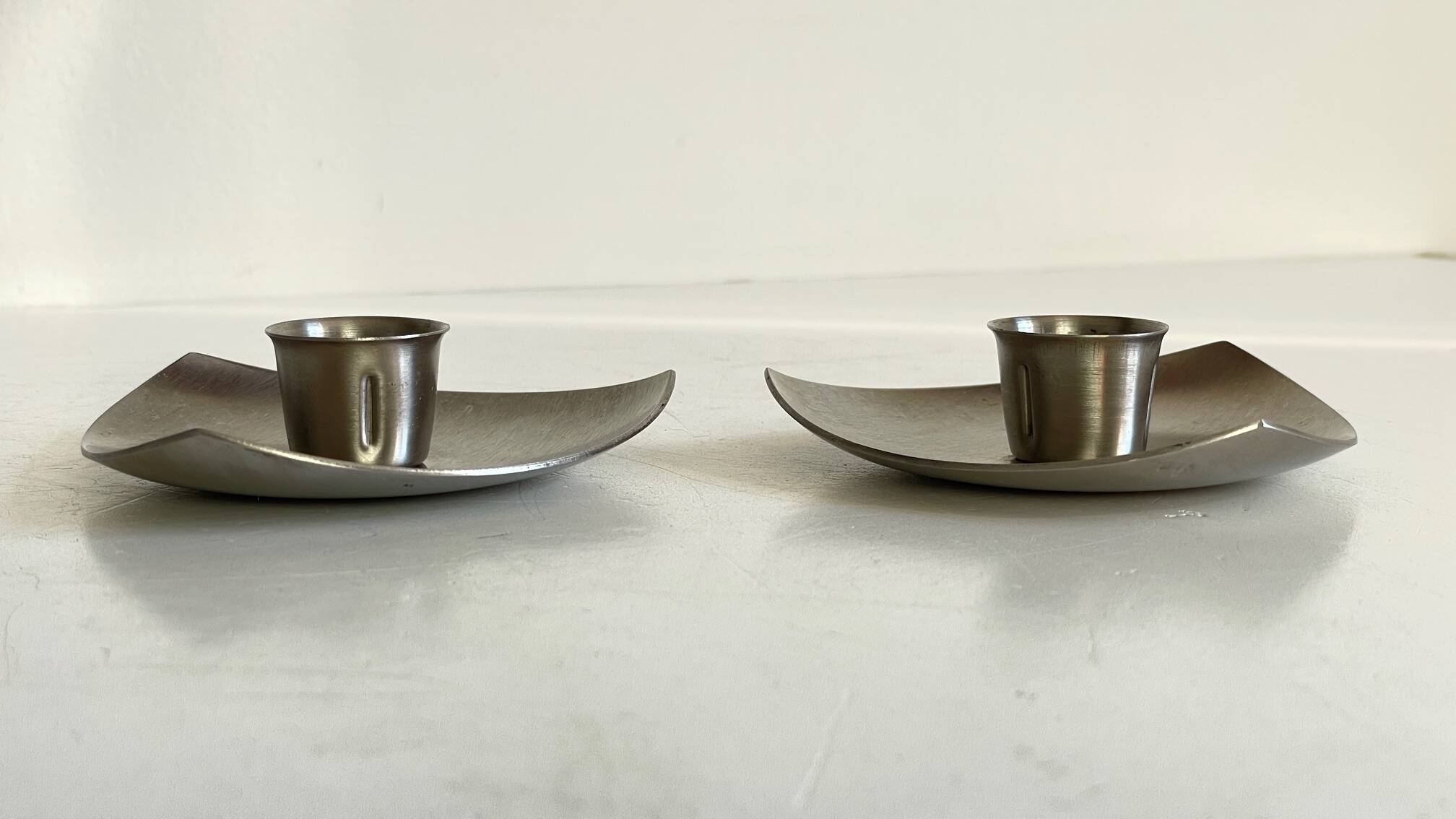 Geometric brushed metal candle holders vintage