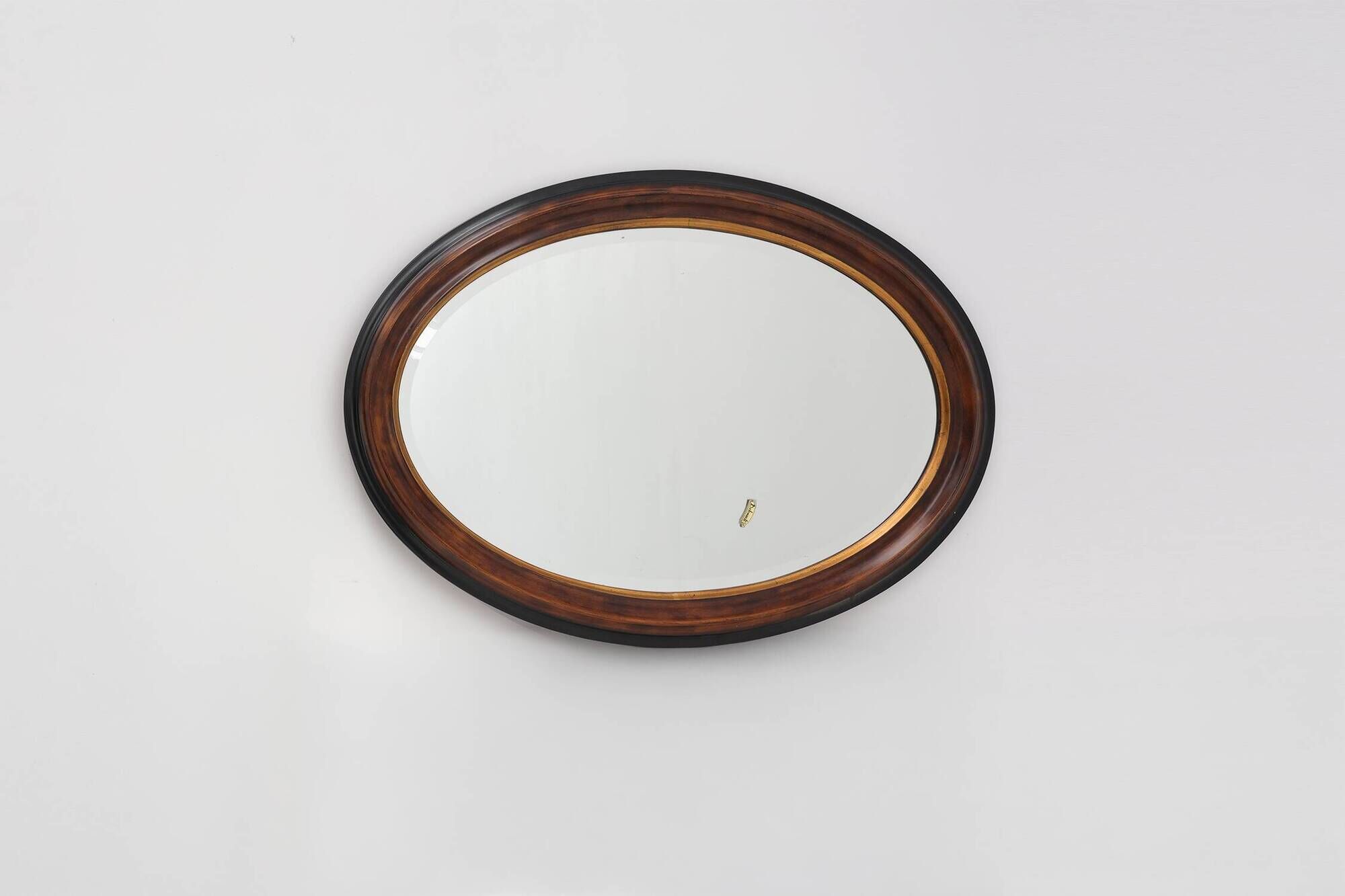 Deknudt Oval Wall Mirror with Walnut-Toned Frame and Gilt Inner Edge, Belgi