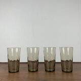 Set of 4 smoked and twisted glass water glasses, 1970