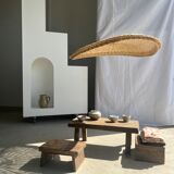 Rattan suspension or shade in the shape of a braided undulating circular tray d:80