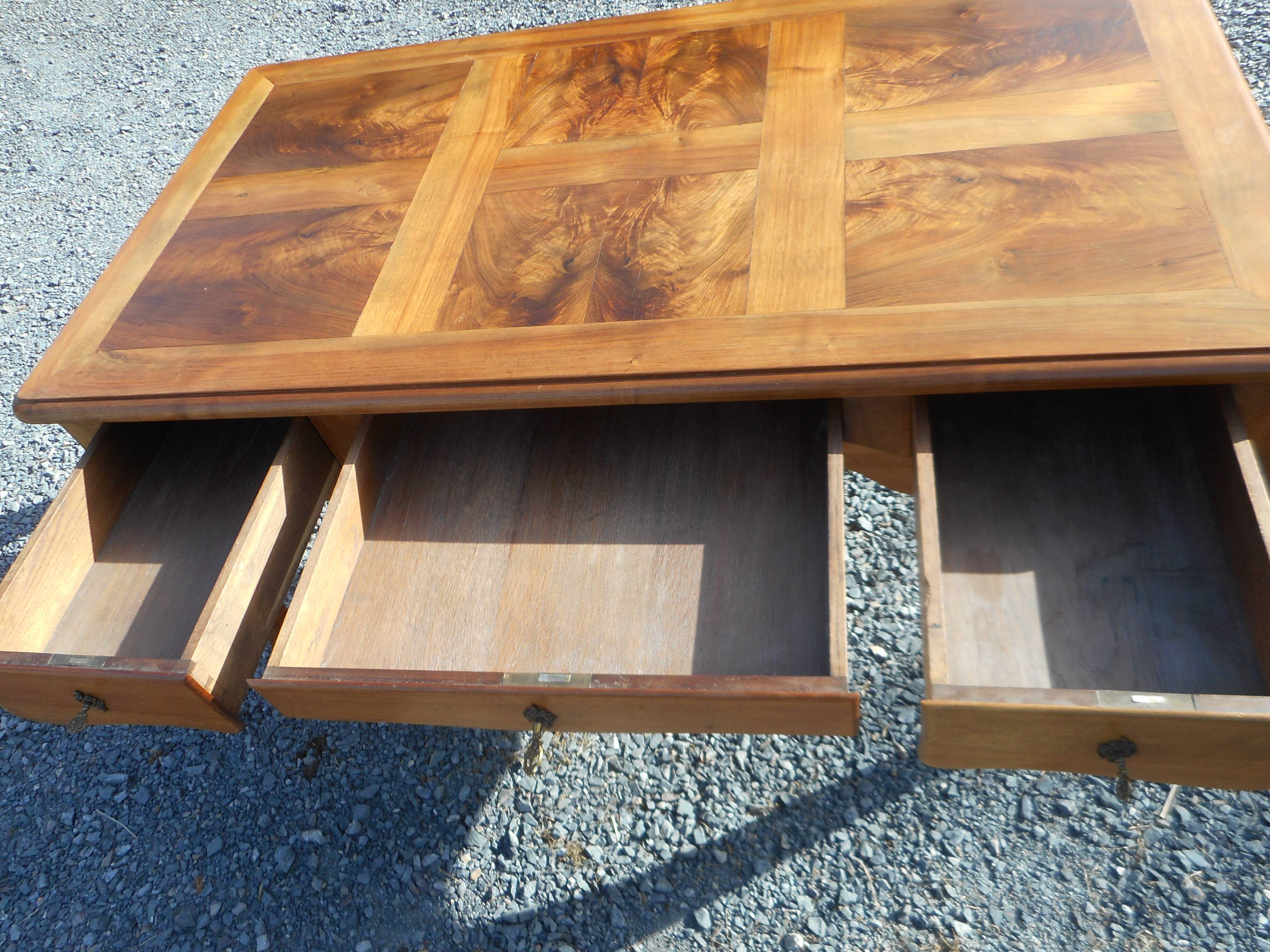 large double-sided walnut desk 3 drawers 2 pulls