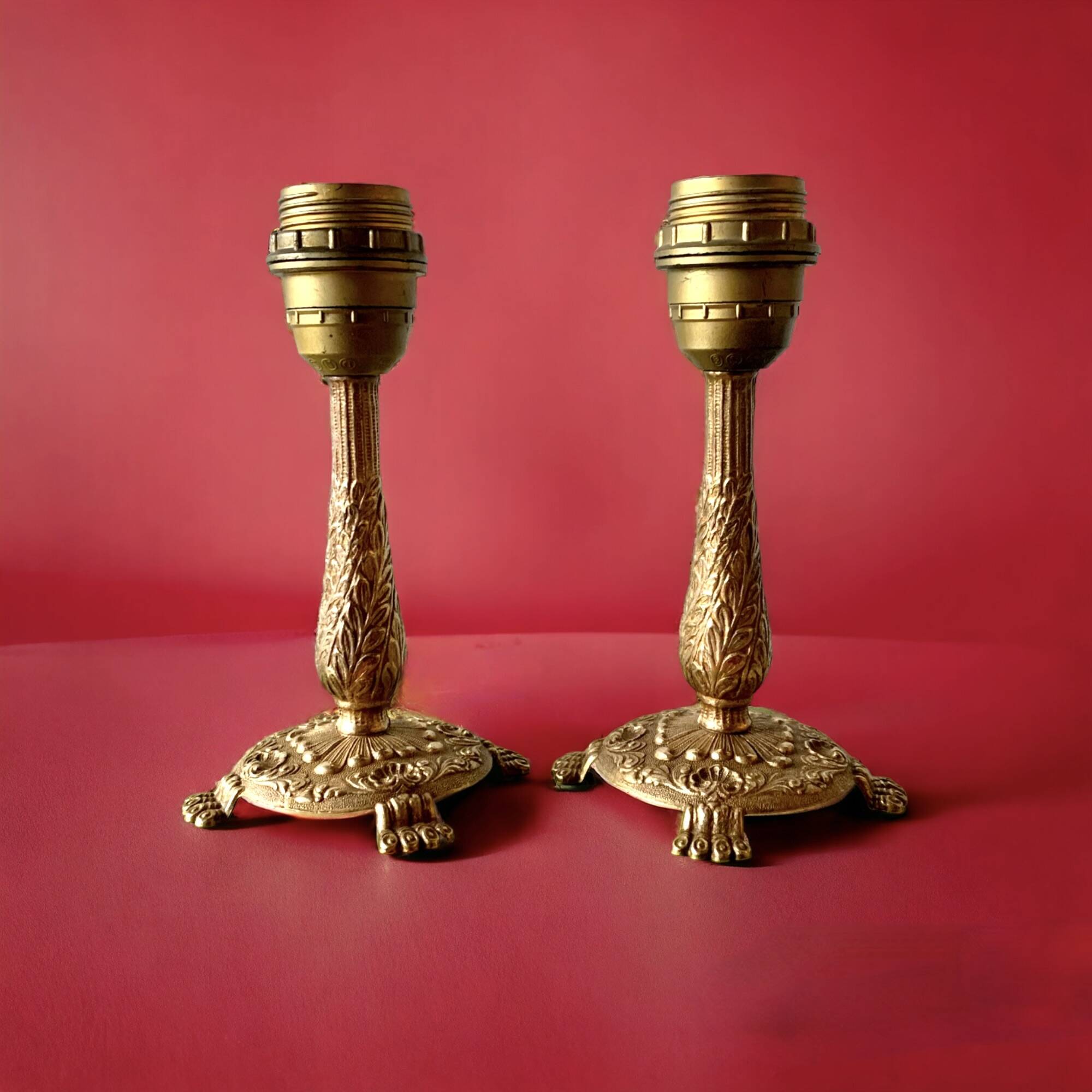 Pair of brass lamp bases - mid-century.
