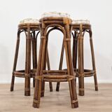 Ensemble de trois tabourets bar en rotin des années 1970