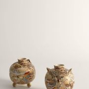 Satsuma Earthenware Vases, Hand-Painted Polychrome, Japan, Set of 2