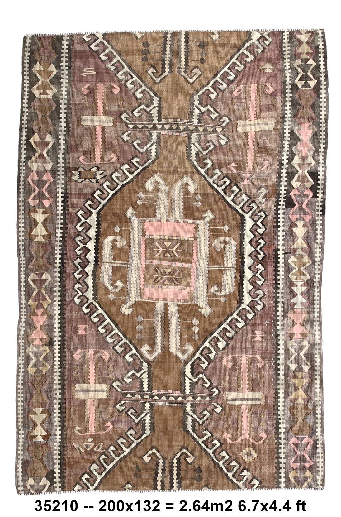 Brown & Beige Tribal Turkish Kilim Rug 132x200Cm SK 35210