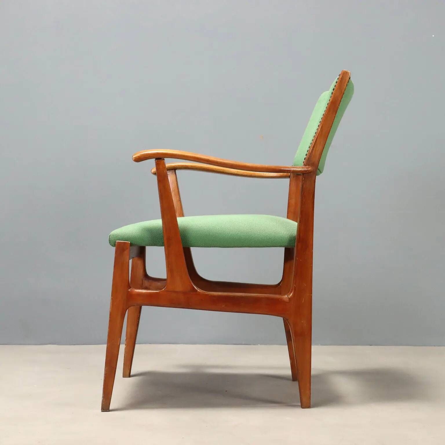 Vintage wooden and fabric armchair, Italian design from the 1950s.