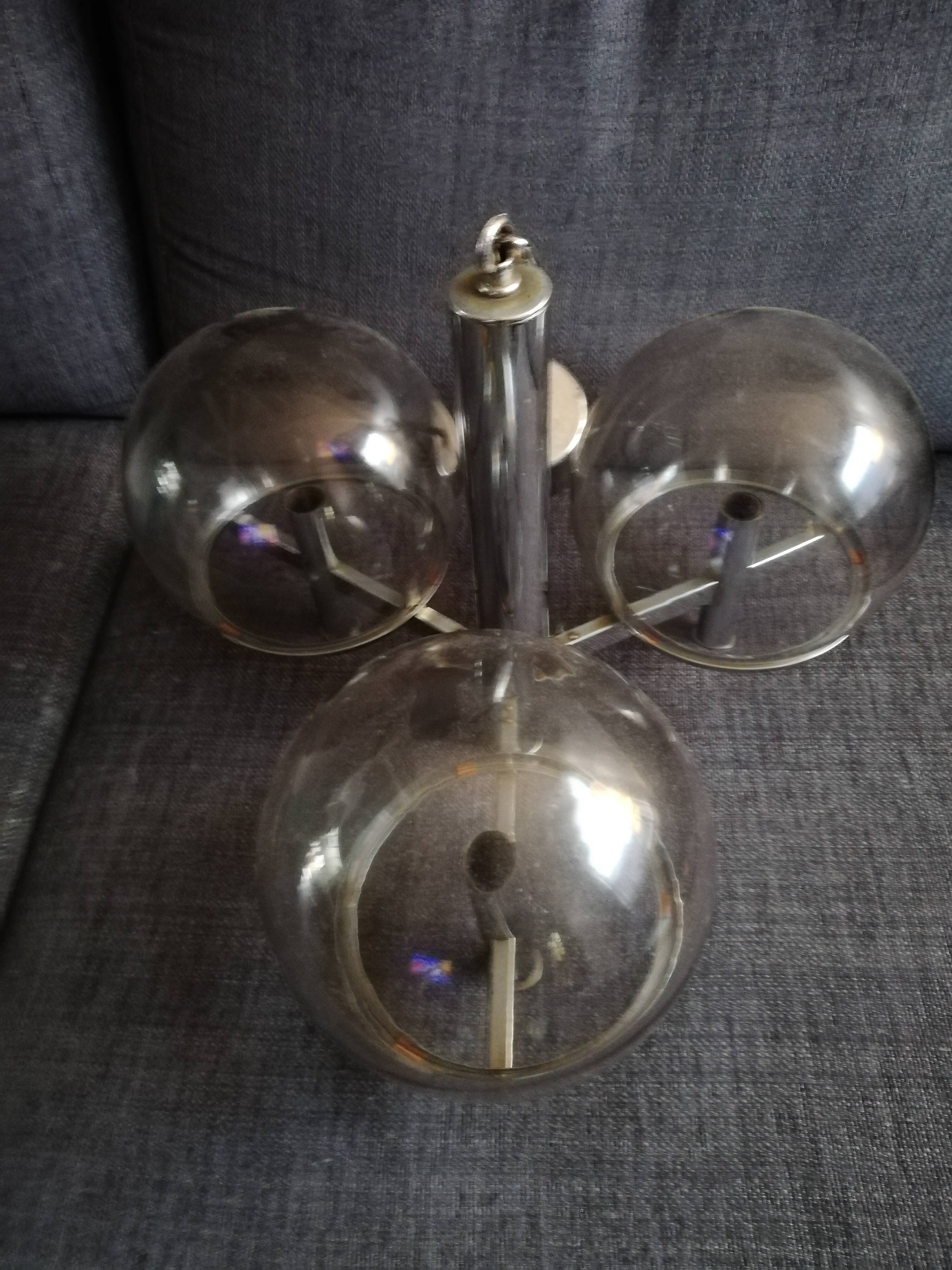Metal chandelier chromed globes smoked glass Sciolari