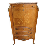 Rosewood secretary desk with flowers - marble top