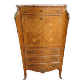 Rosewood secretary desk with floral decoration and marble top