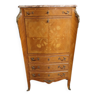 Rosewood secretary desk with flowers - marble top