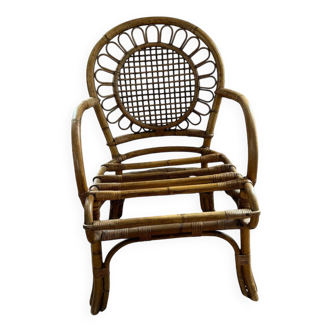 Fauteuil rotin vintage soleil