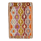 Multicolor Geometric Tribal Motifs Antique Kilim Rug 60s, 171x260 Cm