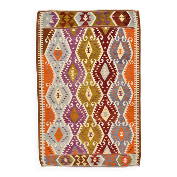 Multicolor Geometric Tribal Motifs Antique Kilim Rug 60s, 171x260 Cm