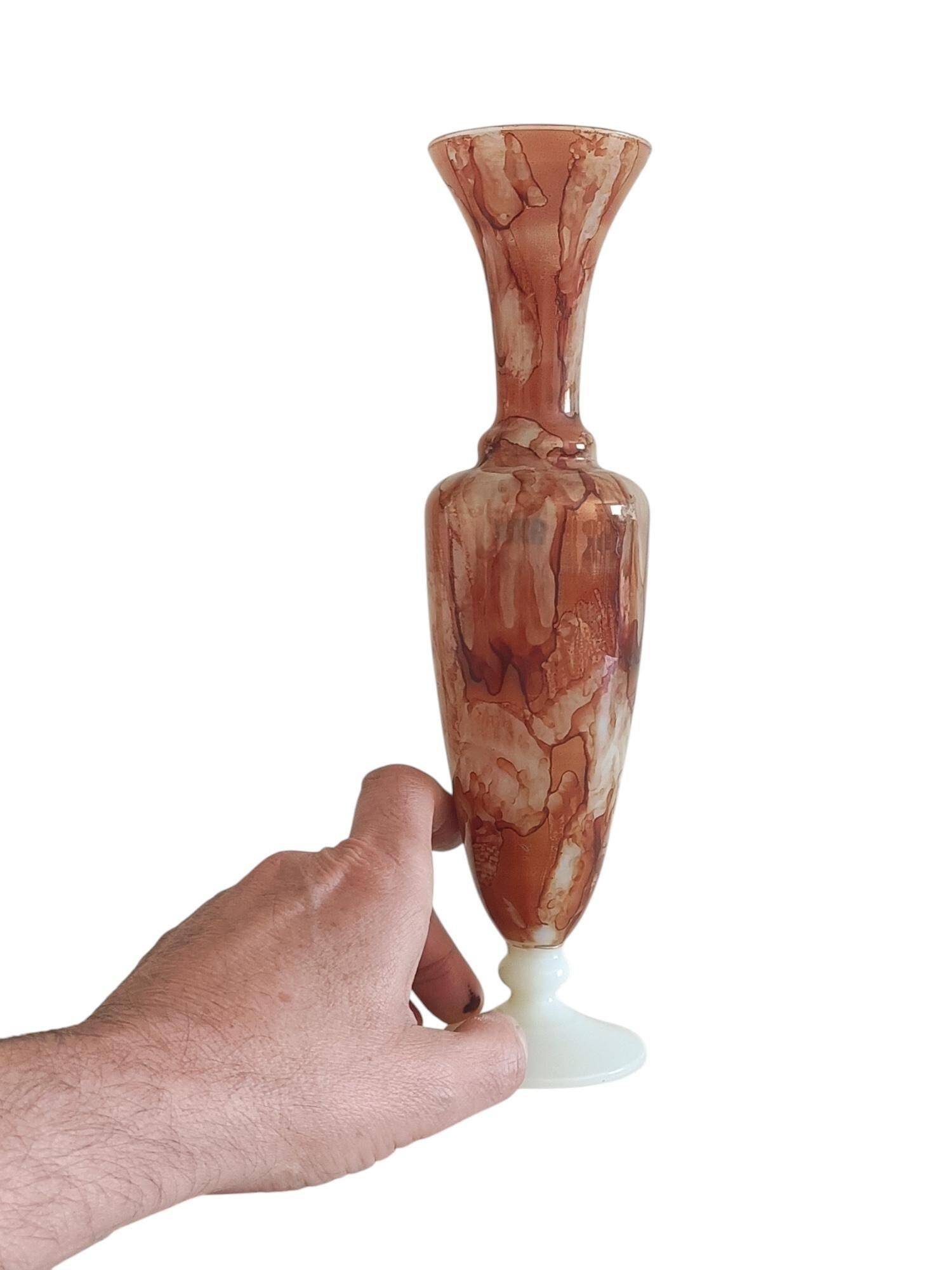 Rococo Revival Opaline Glass Vase by Stelvia, Hand-Blown, Italy, 1950s
