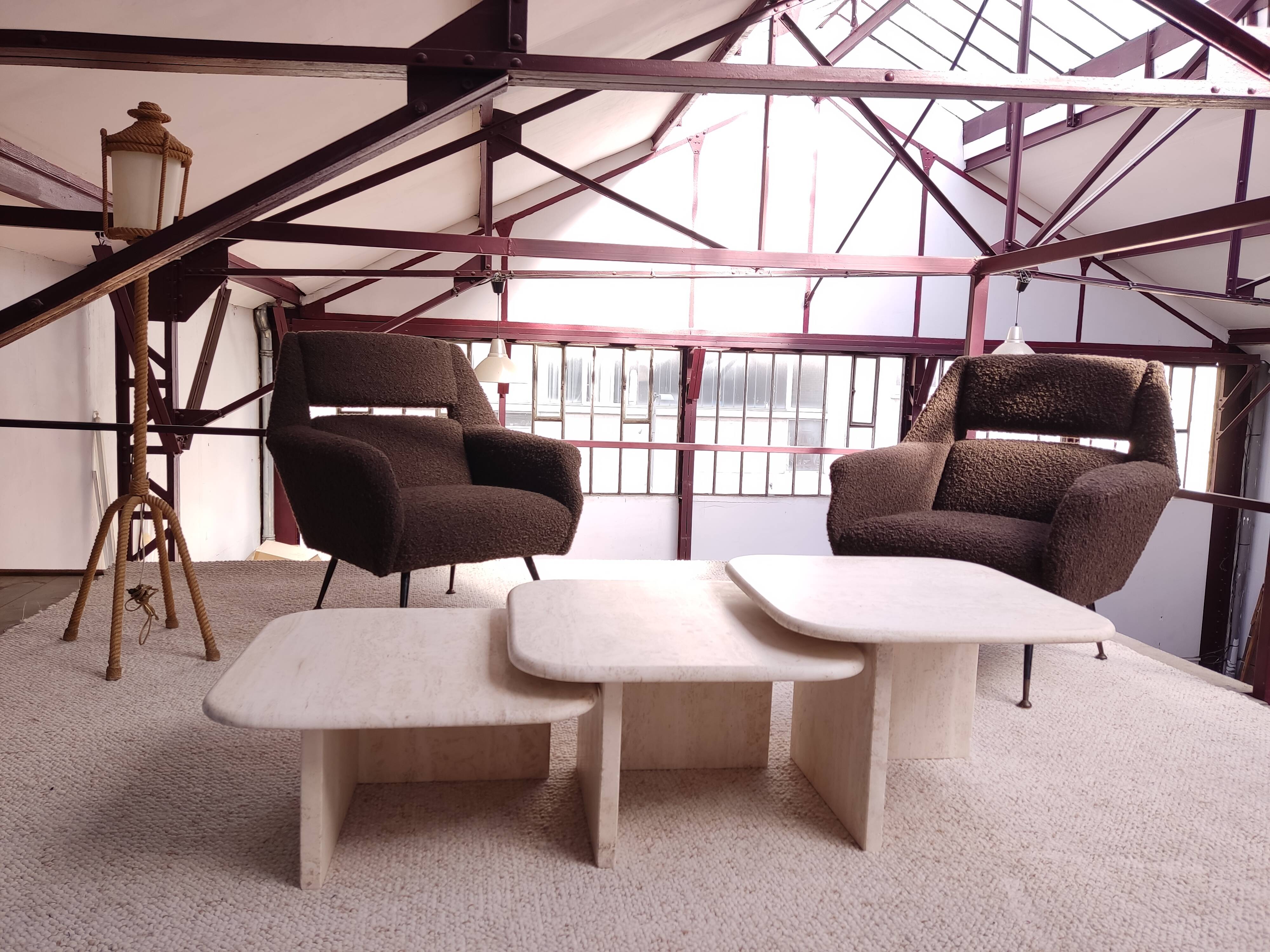 3 travertine trundle tables 1970