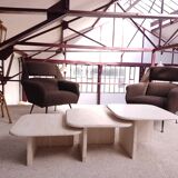 3 travertine trundle tables 1970