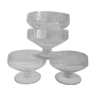 4 engraved crystal cups