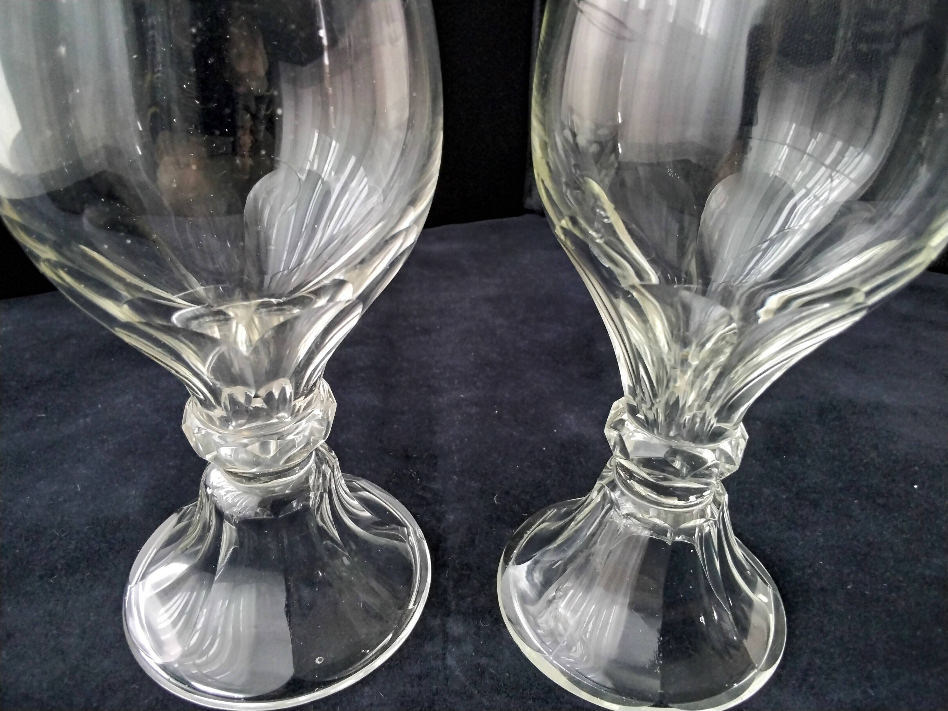 2 old gondola-shaped glasses, flat sides, hollow stem
