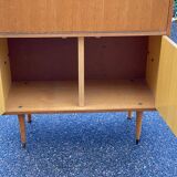 Vintage Scandinavian glass secretary with 3 doors and compass legs 145cm