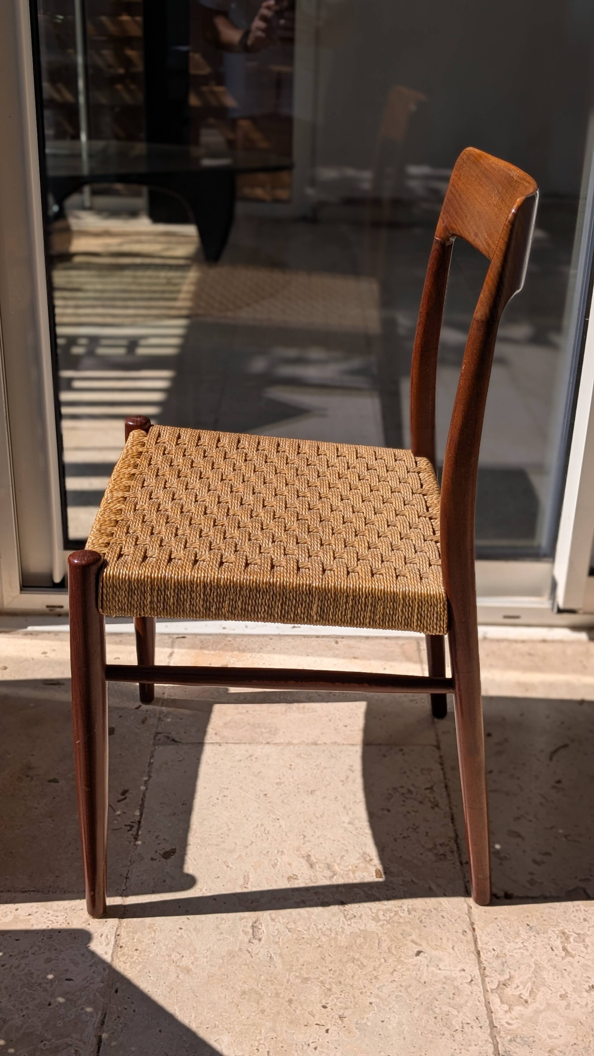 Set of 4 vintage teak chairs with weaving, Scandinavian, Mid-Century.