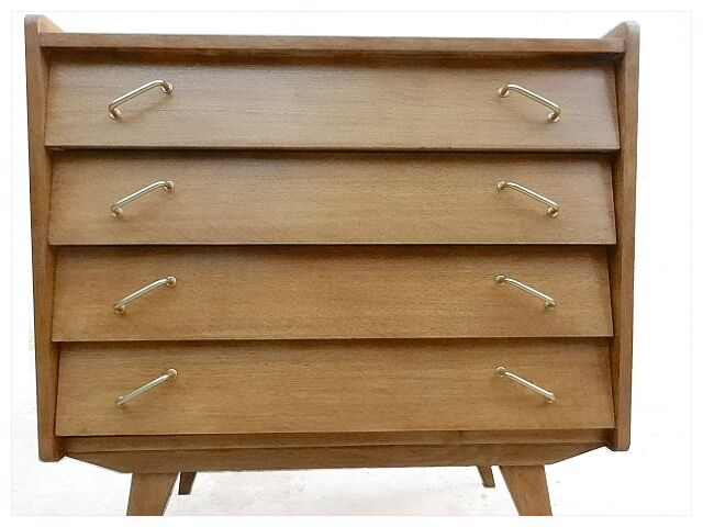 Renovated vintage chest of drawers 1960s golden oak compass feet