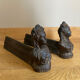 Pair of cast iron andirons from the 19th century, busts of women