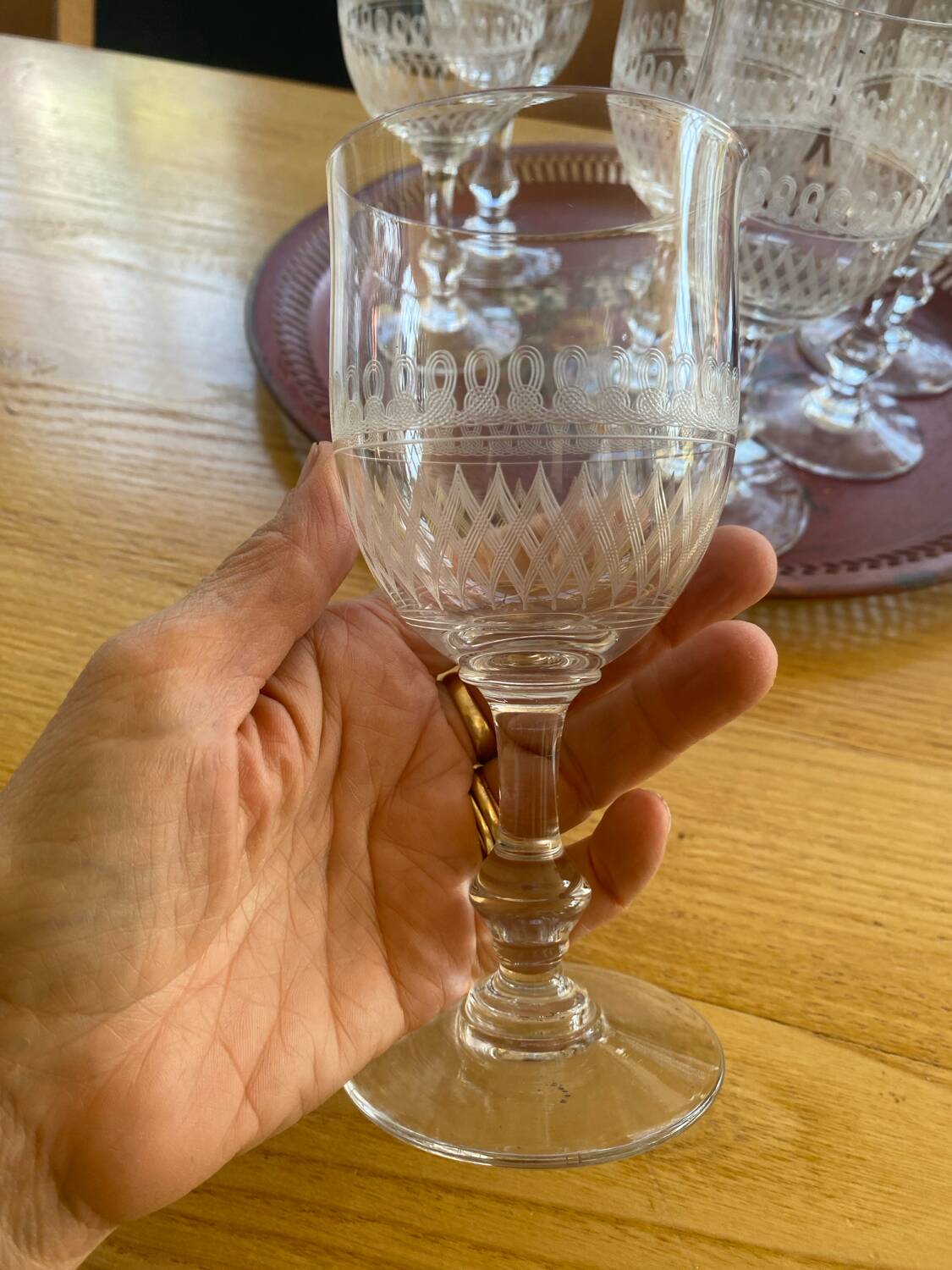11 chiseled crystal wine glasses