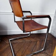 4 fauteuils cantilever Matteo Grassi en cuir cognac