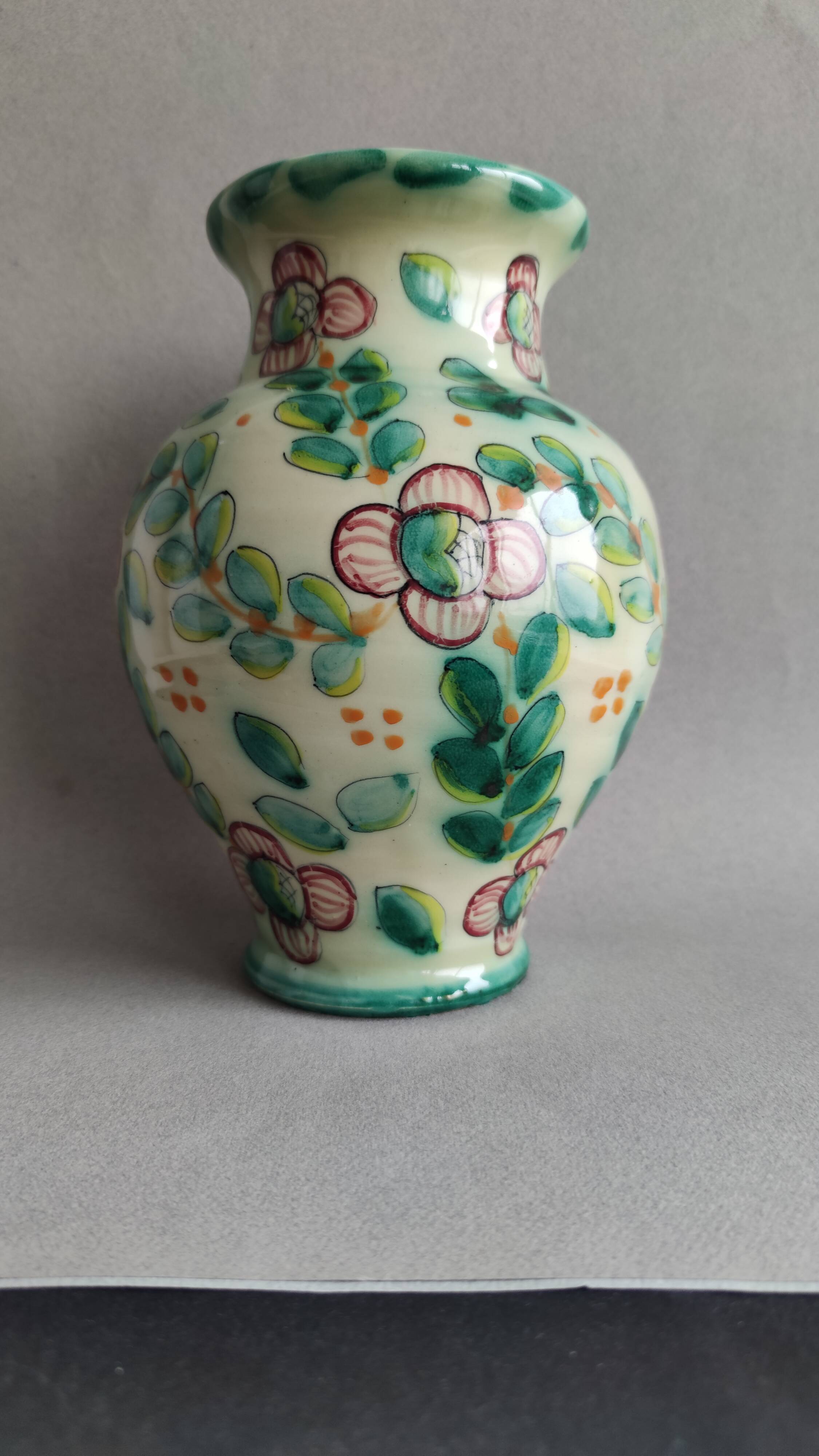 Vintage pastel green floral vase