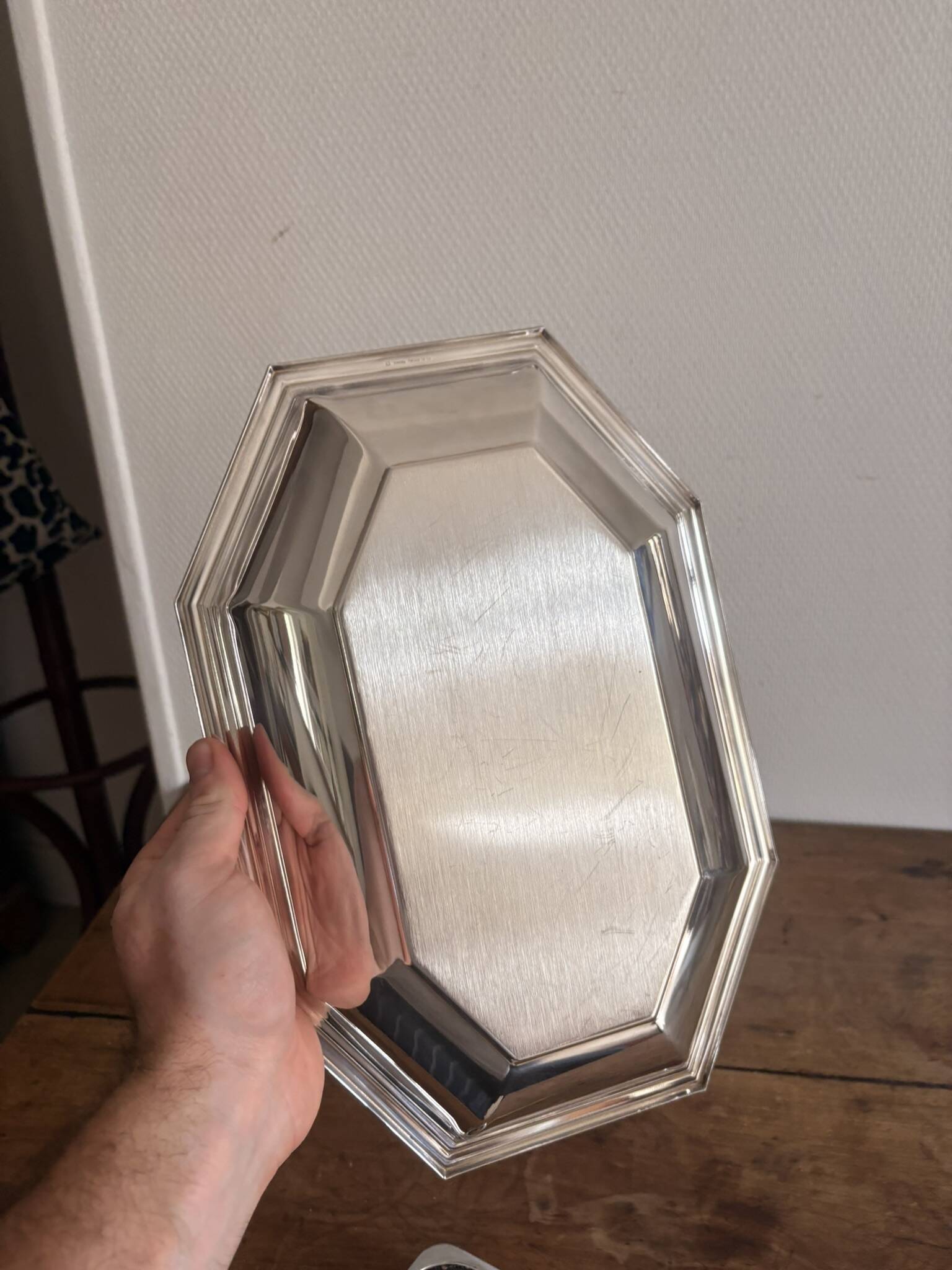 Octagonal Silver Metal Art Deco Plate Hallmarked Silversmith Fleuron Christofle