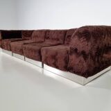 Vintage Italian chrome sectional sofa with faux fur, 1970s.
