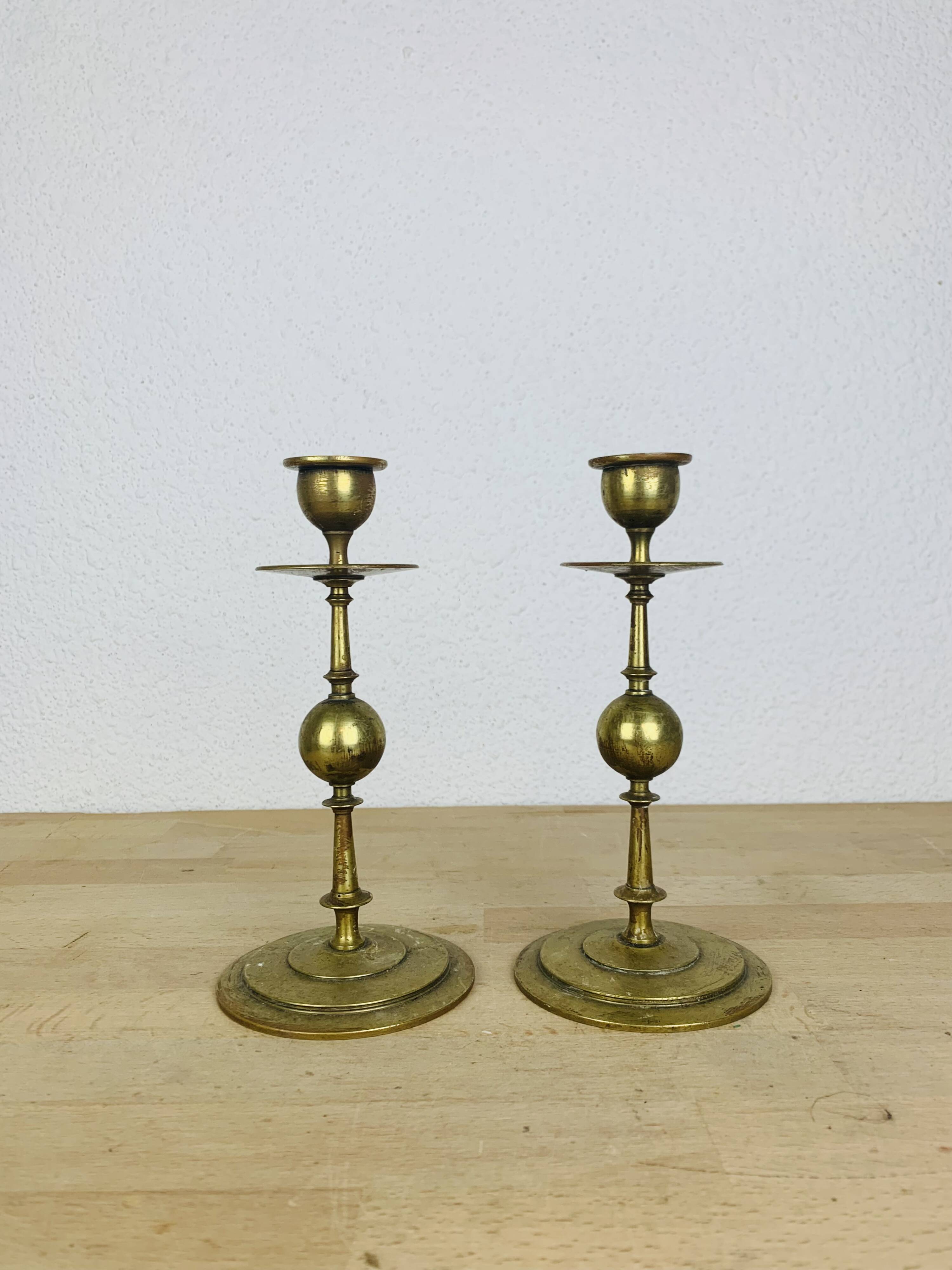 Pair of vintage gilded brass candlesticks