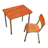 Children's desk and its chair year 50 solid teak tubular structure