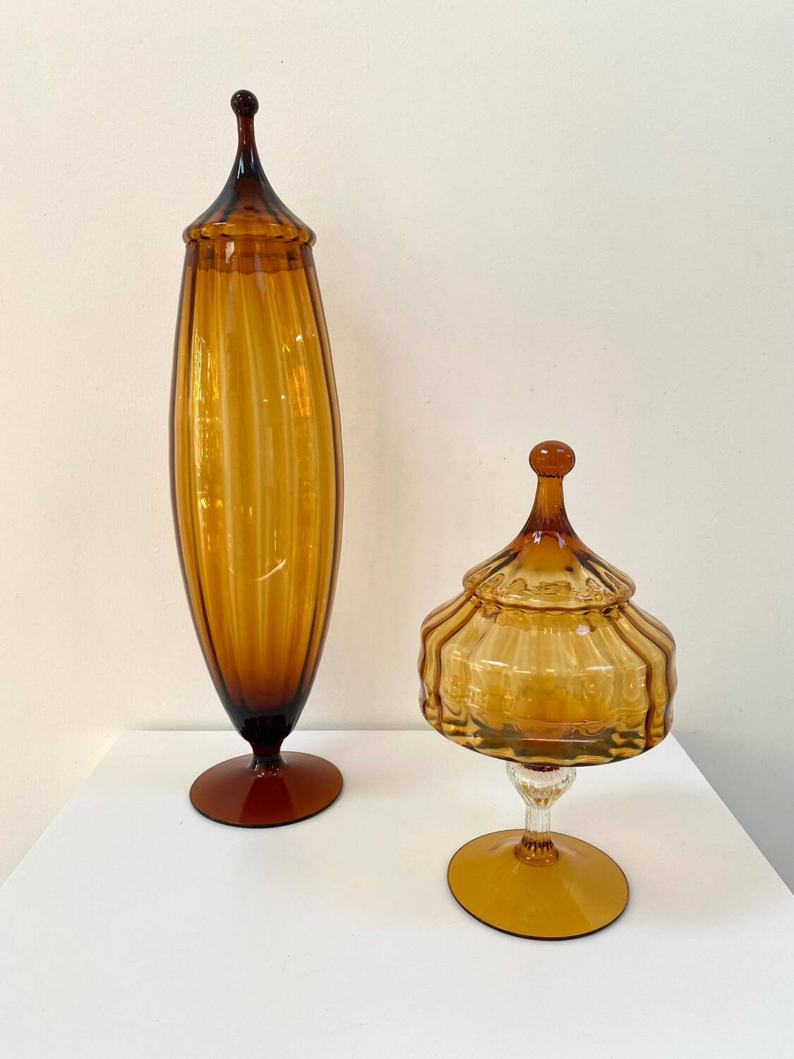 Amber glass dragée dish from Empoli, Italy - 1960s