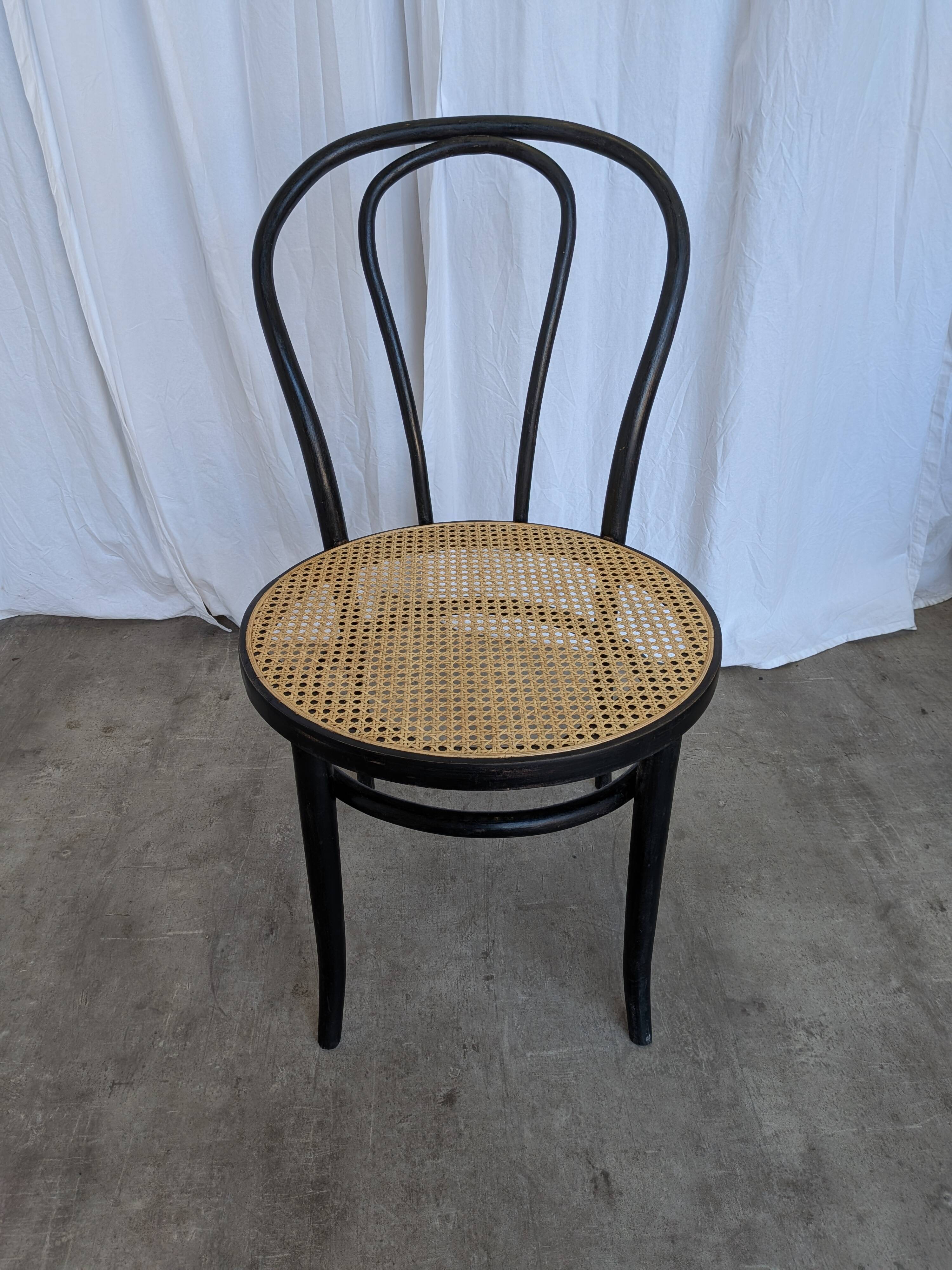Vintage Thonet Style Dining Chair: Black Bentwood Cane Seat