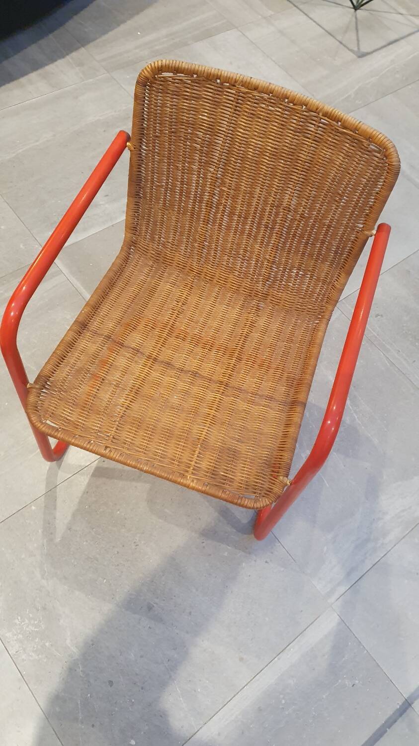 Chaise cantilever rotin métal