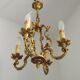 French Vintage Bronze Art Nouveau Style 4 Light 4 Sided Cage Chandelier