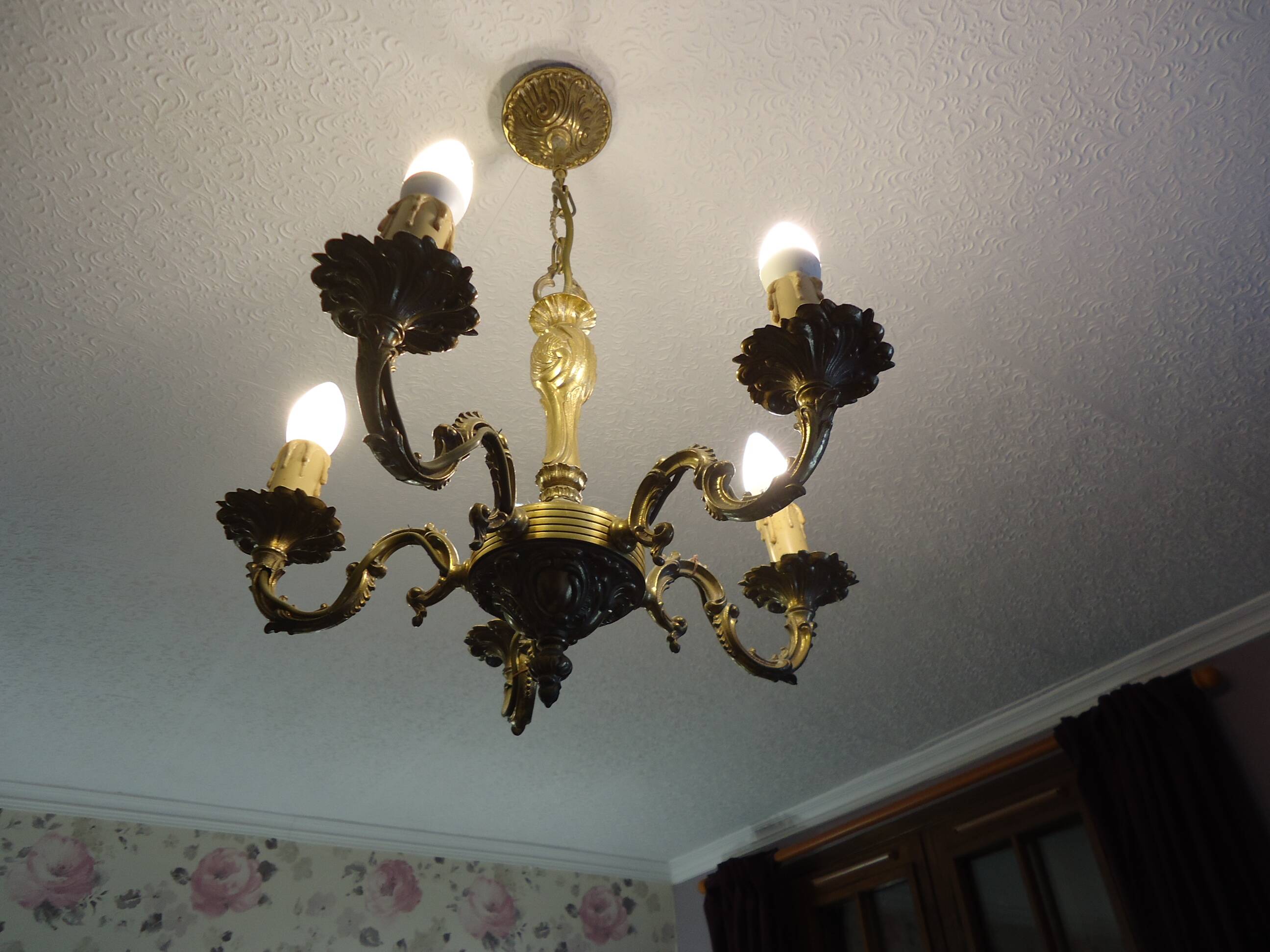 Lustre 5 braches + 2 appliques bronze
