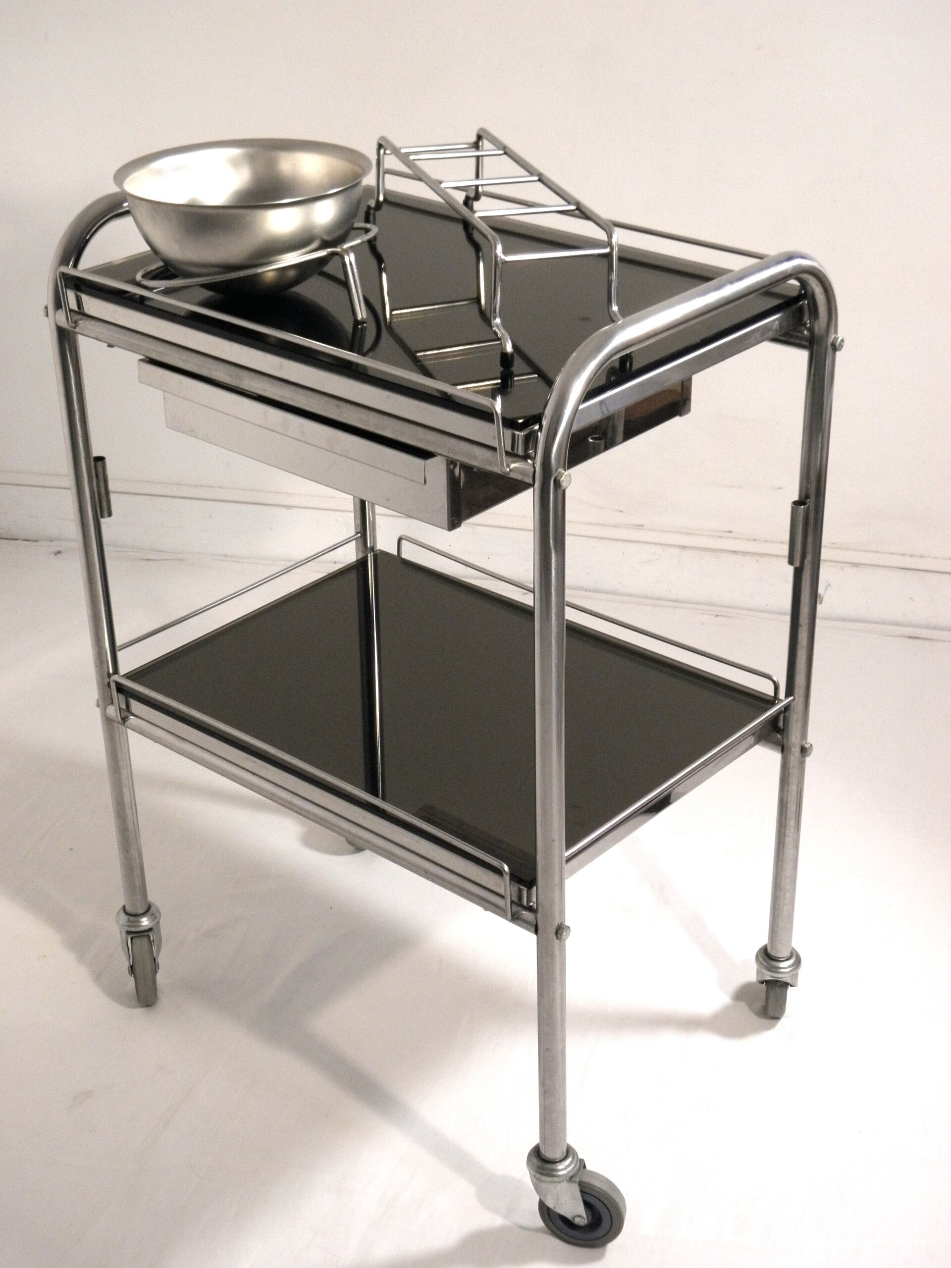 Cart serving stainless steel and glass 70s