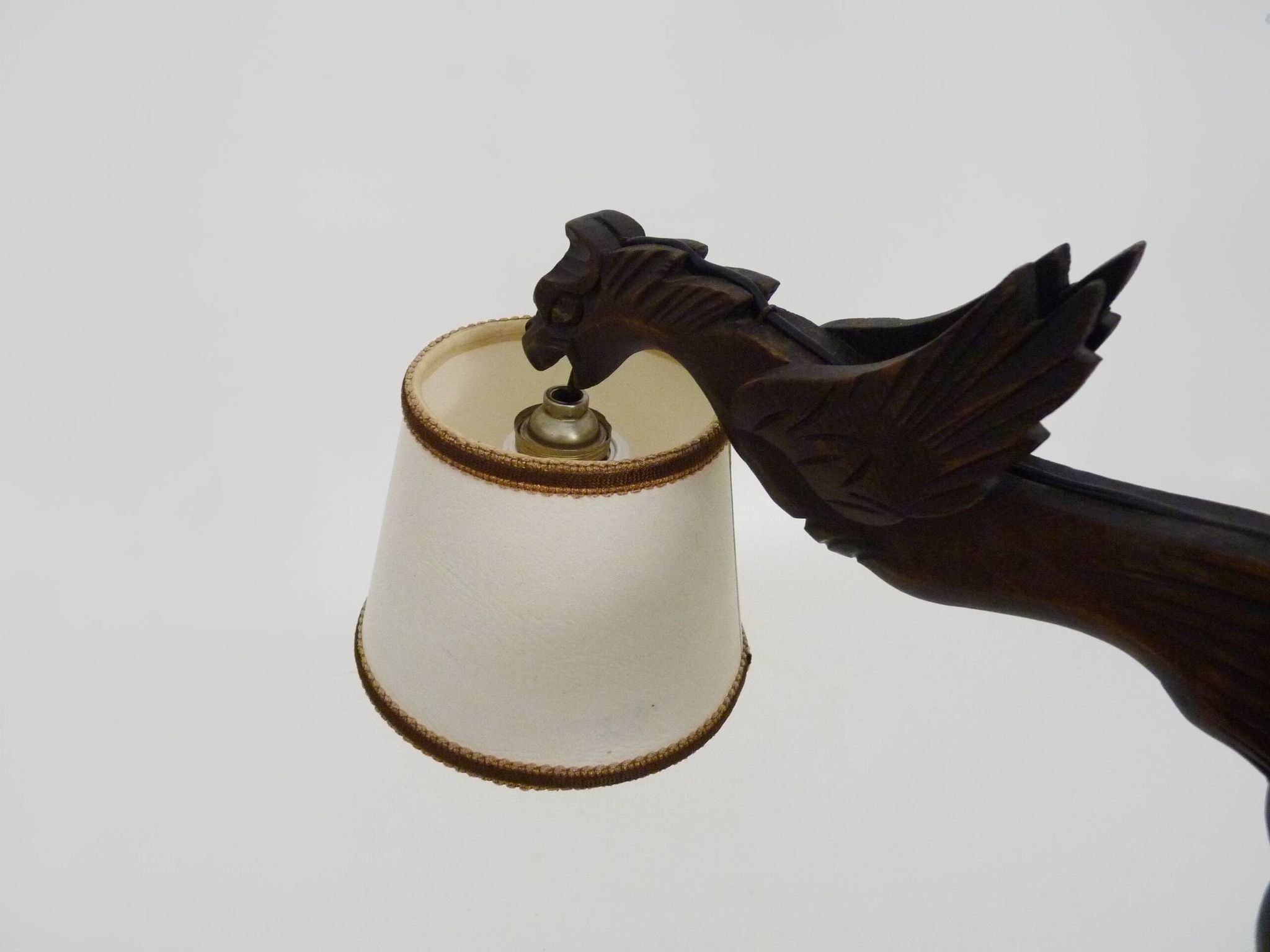 Antique hand-carved wooden dragon chandelier with 4 lights from the 1950s