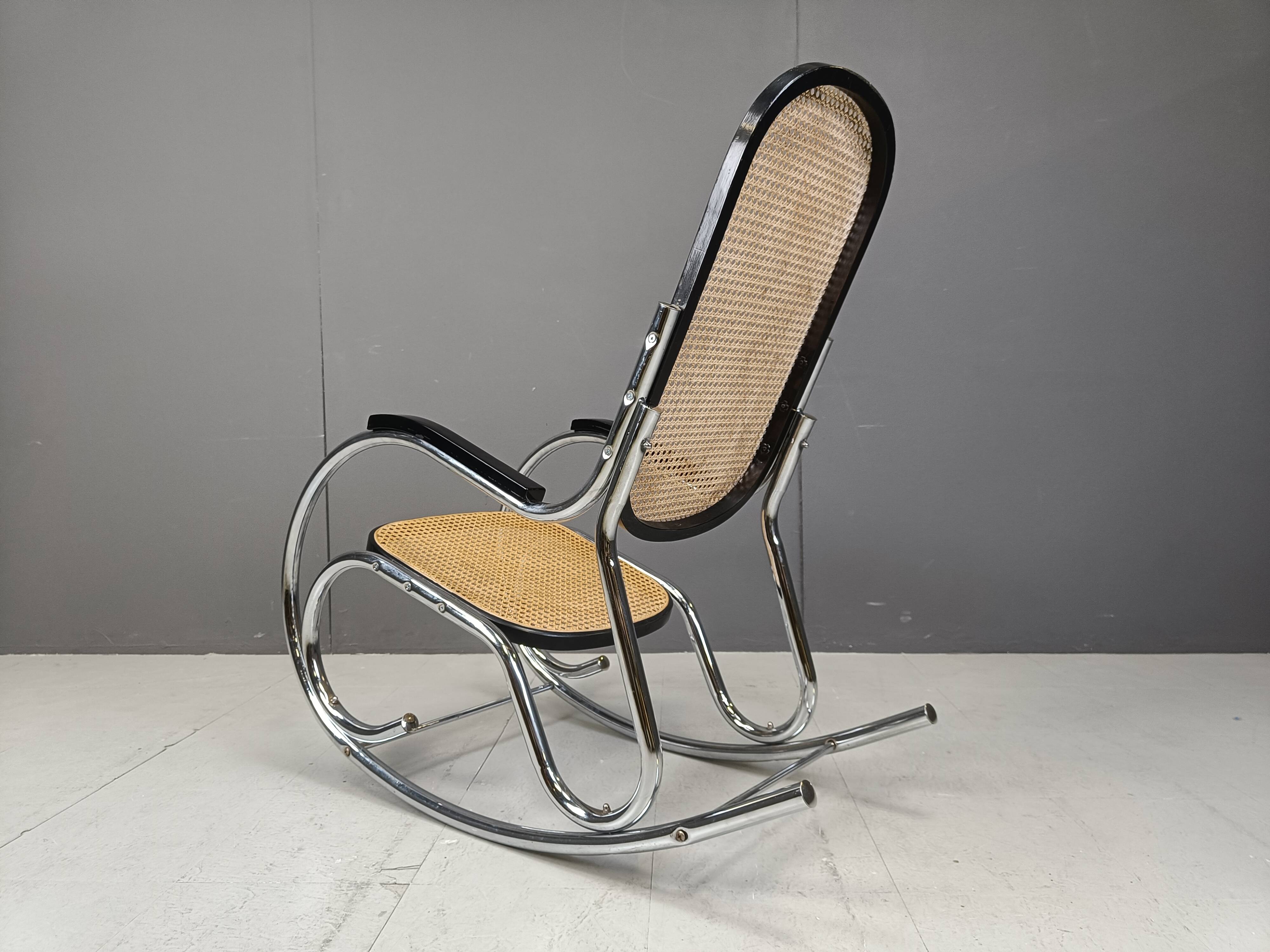 Vintage chrome and rattan rocking chair, 1960s