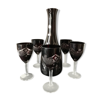 Roemer - carafe and 5 glasses (6) - Art Deco - crystal