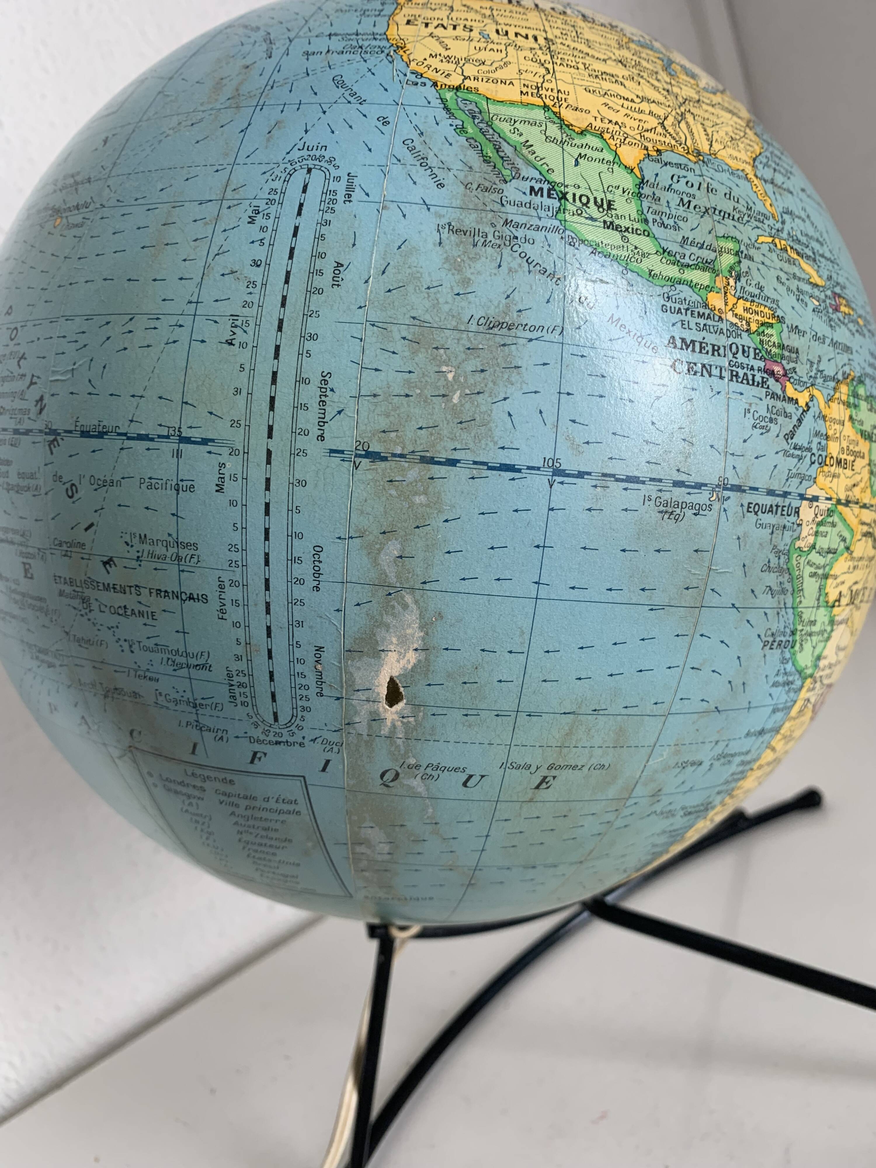 Vintage 1960 globe terrestrial world map Girard Barrère glass - 36 cm