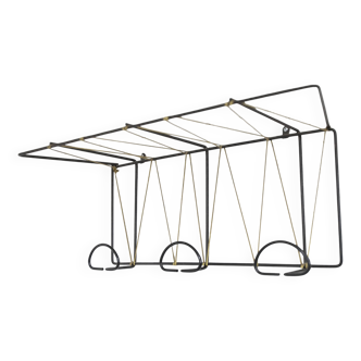 Black steel coat rack and scoubidou wire 1960
