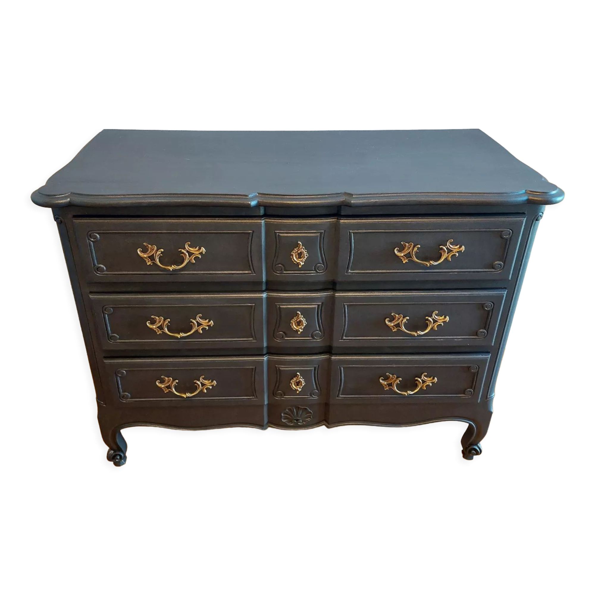 Louis XV lacquered chest of drawers black steel