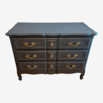 Louis XV lacquered chest of drawers black steel