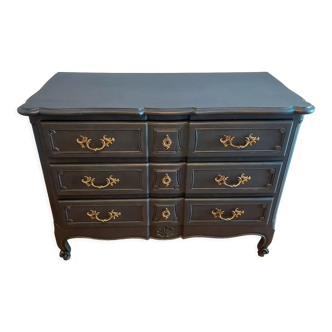 Louis XV lacquered chest of drawers black steel