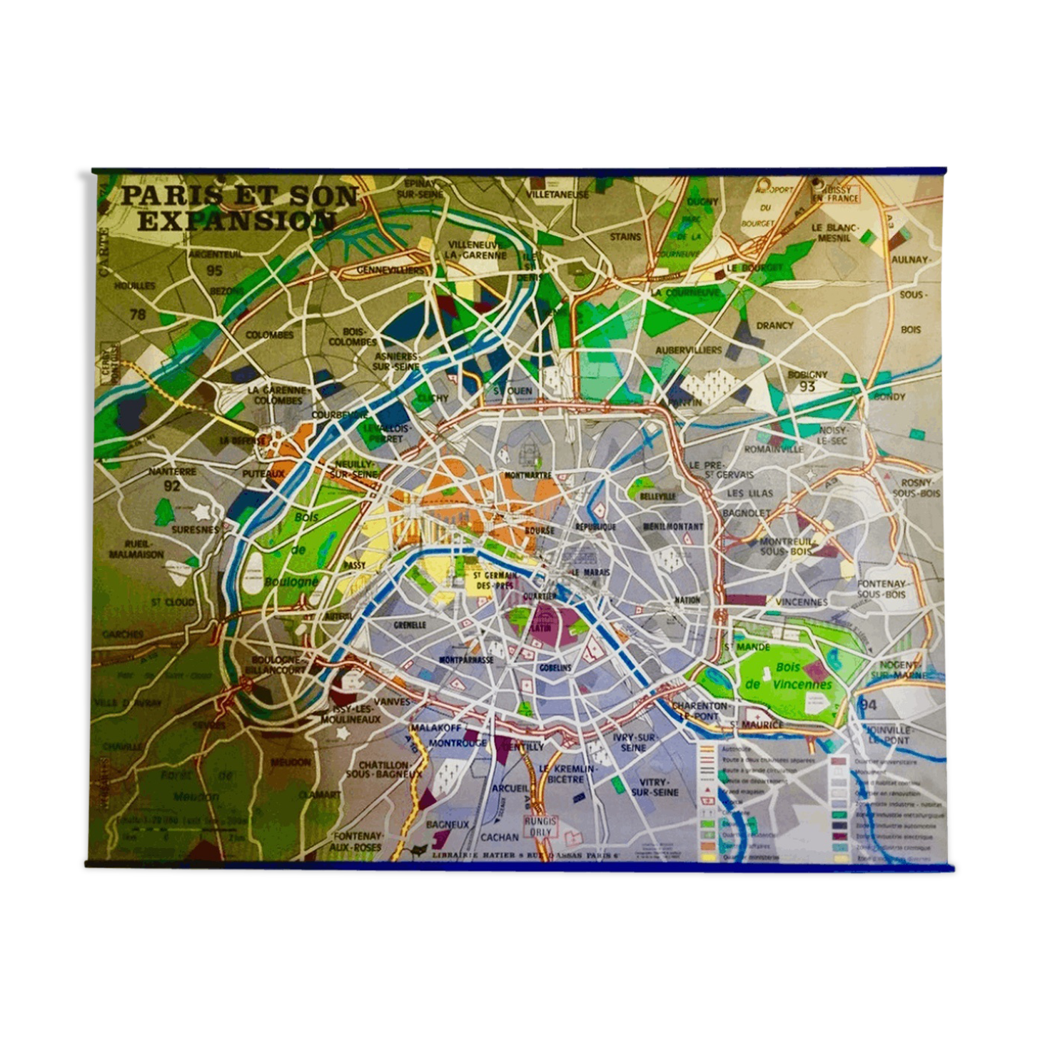 Large map of Paris years 70