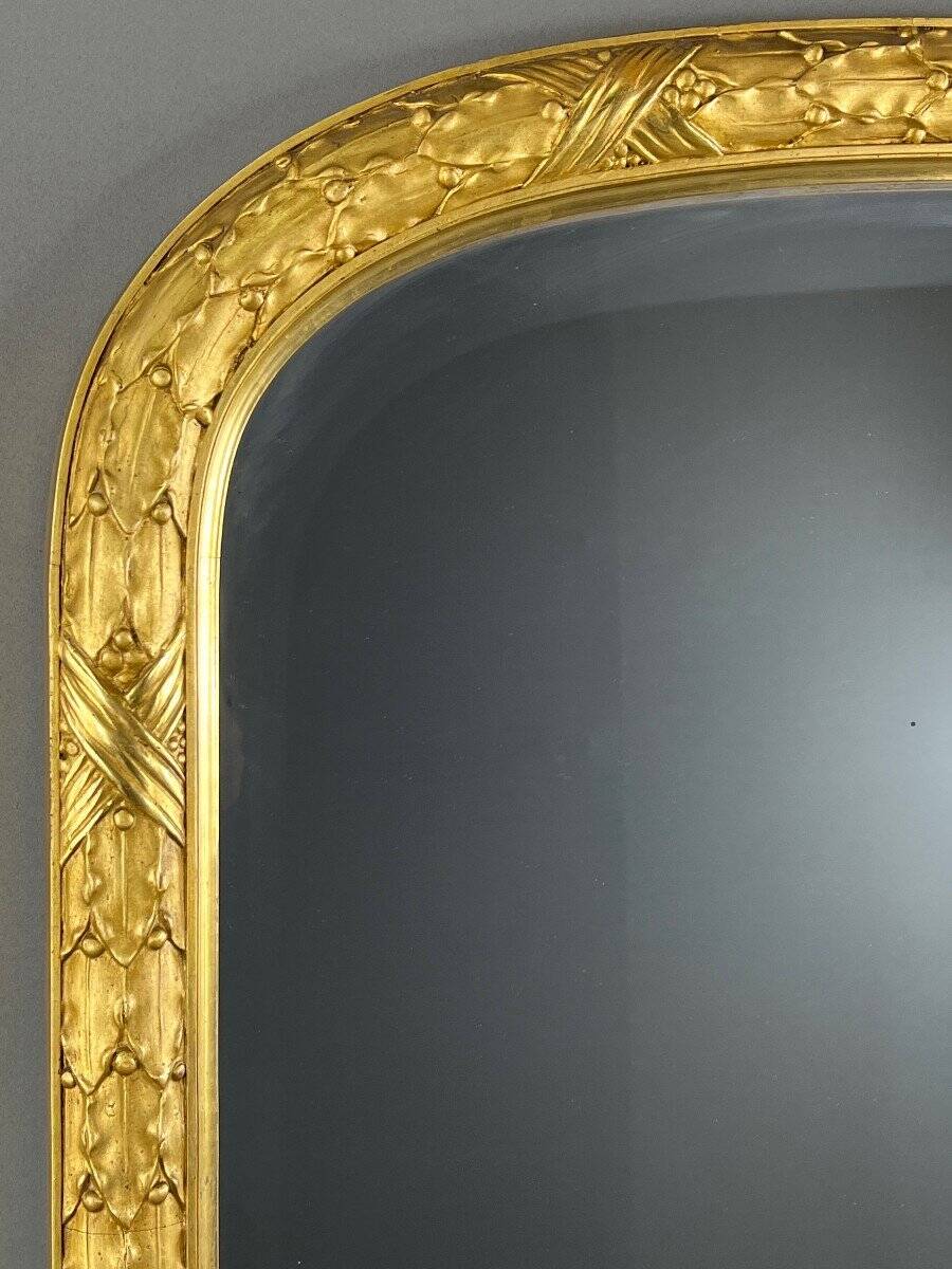 Grand Miroir En Bois Doré à Fronton Arrondi, Fin XIXe